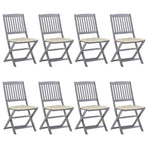 Folding Chairs 8 pcs with Cushions Solid Acacia Wood