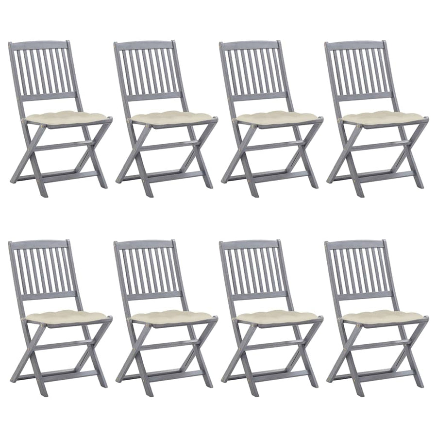 Folding Chairs 8 pcs with Cushions Solid Acacia Wood