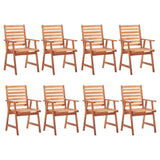 Outdoor Dining Chairs 8 pcs with Cushions Solid Acacia Wood - Front View