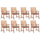 Outdoor Dining Chairs 8 pcs with Cushions Solid Acacia Wood