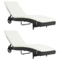 Sun Loungers 2 pcs with Wheels and Cushions Poly Rattan Black