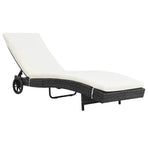 Sun Loungers 2 pcs with Wheels and Cushions Poly Rattan Black