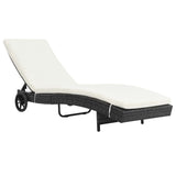 Sun Loungers 2 pcs with Wheels and Cushions Poly Rattan Black - Front View