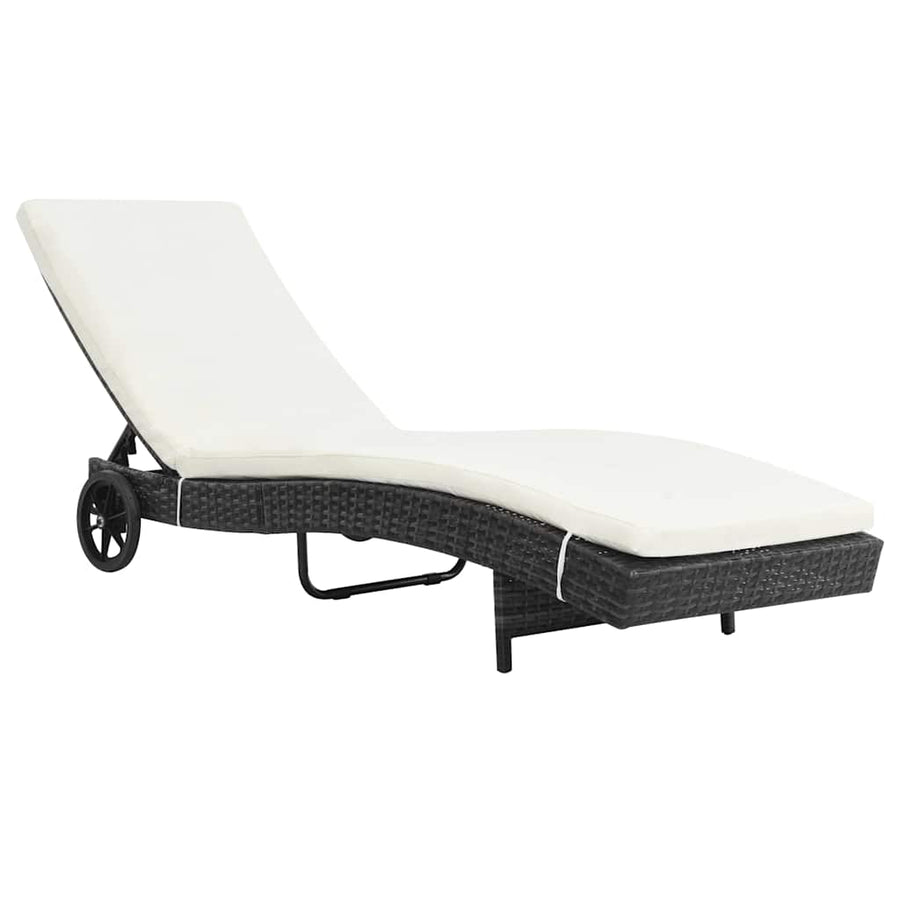 Sun Loungers 2 pcs with Wheels and Cushions Poly Rattan Black