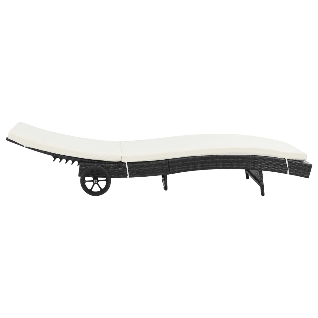 Sun Loungers 2 pcs with Wheels and Cushions Poly Rattan Black