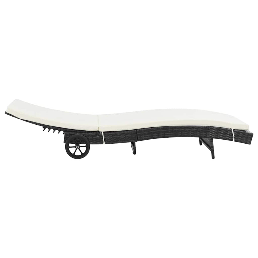 Sun Loungers 2 pcs with Wheels and Cushions Poly Rattan Black