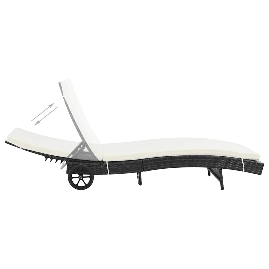 Sun Loungers 2 pcs with Wheels and Cushions Poly Rattan Black