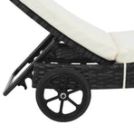 Sun Loungers 2 pcs with Wheels and Cushions Poly Rattan Black
