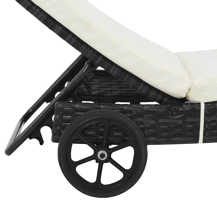 Sun Loungers 2 pcs with Wheels and Cushions Poly Rattan Black