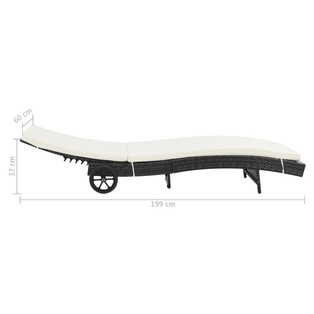 Sun Loungers 2 pcs with Wheels and Cushions Poly Rattan Black