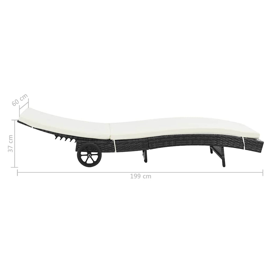 Sun Loungers 2 pcs with Wheels and Cushions Poly Rattan Black
