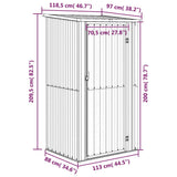 Garden Shed Grey 118.5x97x209.5 cm Galvanised Steel - Low Angle