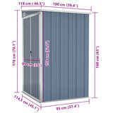 Wall-mounted Garden Shed Grey 118x100x178 cm Galvanised Steel - Close-Up Angle