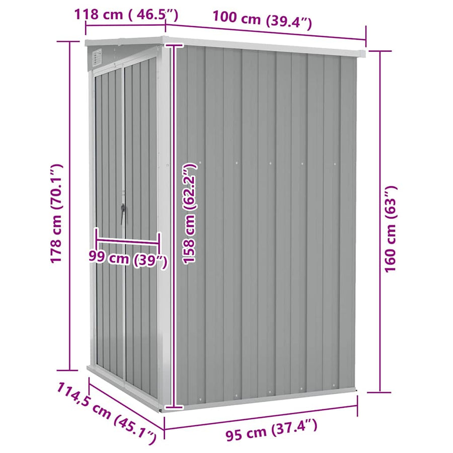 Wall-mounted Garden Shed Grey 118x100x178 cm Galvanised Steel