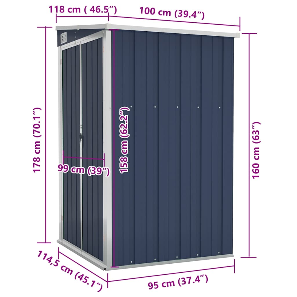 Wall-mounted Garden Shed Anthracite 118x100x178 cm Steel