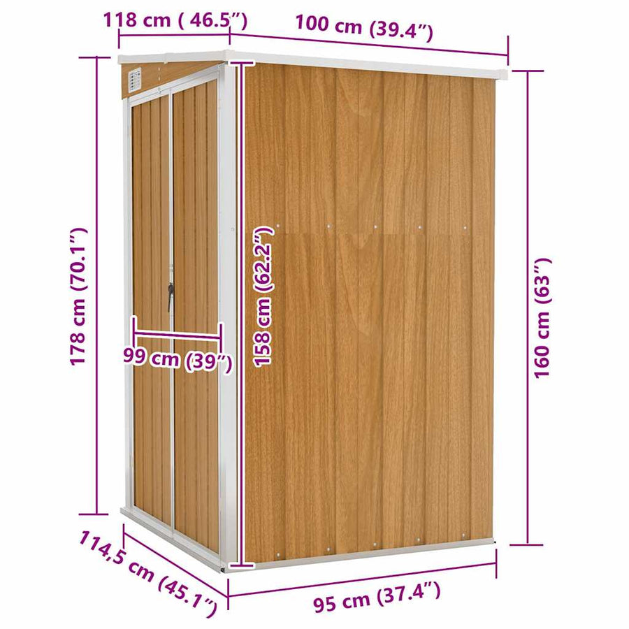 Wall-mounted Garden Shed Brown 118x100x178 cm Galvanised Steel