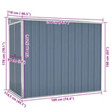Wall-mounted Garden Shed Grey 118x194x178 cm Galvanised Steel - Close-Up Angle