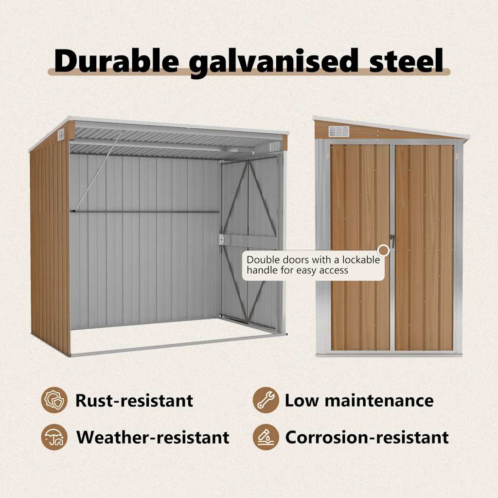 Wall-mounted Garden Shed Brown 118x194x178 cm Galvanised Steel