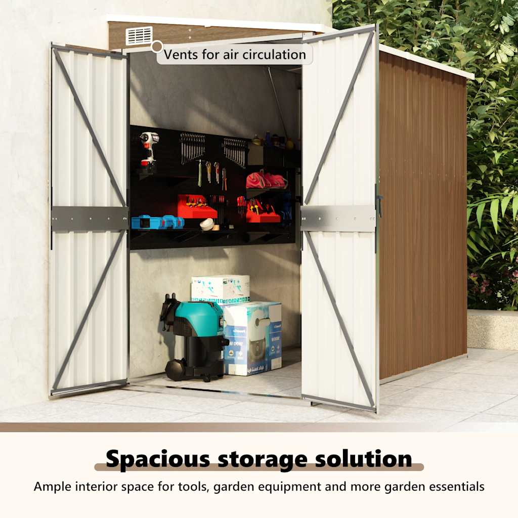 Wall-mounted Garden Shed Brown 118x194x178 cm Galvanised Steel