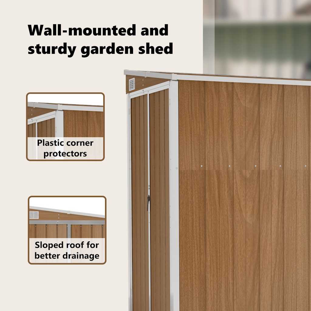 Wall-mounted Garden Shed Brown 118x194x178 cm Galvanised Steel