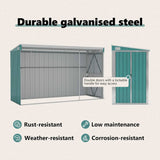 Wall-mounted Garden Shed Green 118x288x178 cm Galvanised Steel - Low Angle