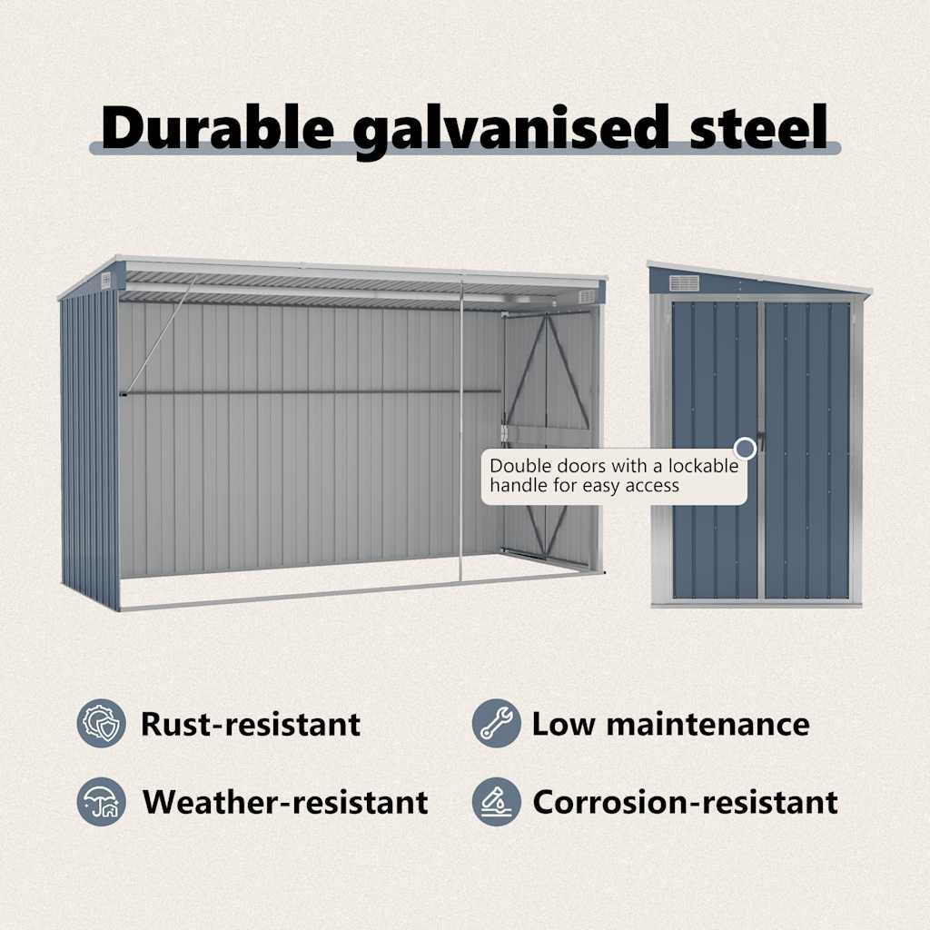Wall-mounted Garden Shed Grey 118x288x178 cm Galvanised Steel