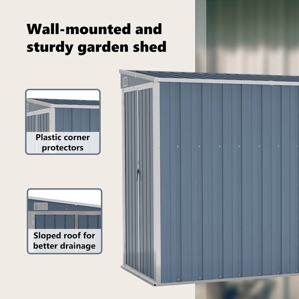 Wall-mounted Garden Shed Grey 118x288x178 cm Galvanised Steel