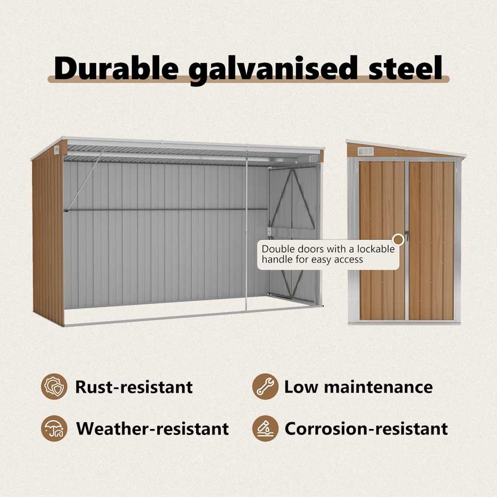Wall-mounted Garden Shed Brown 118x288x178 cm Galvanised Steel