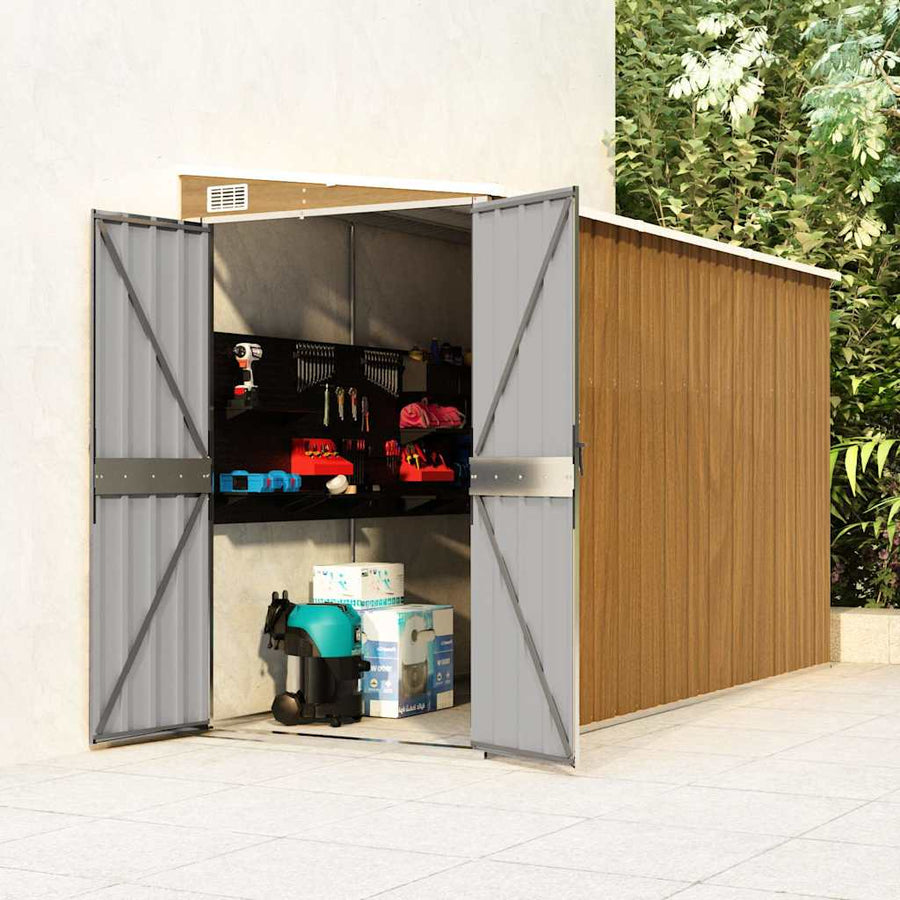 Wall-mounted Garden Shed Brown 118x288x178 cm Galvanised Steel