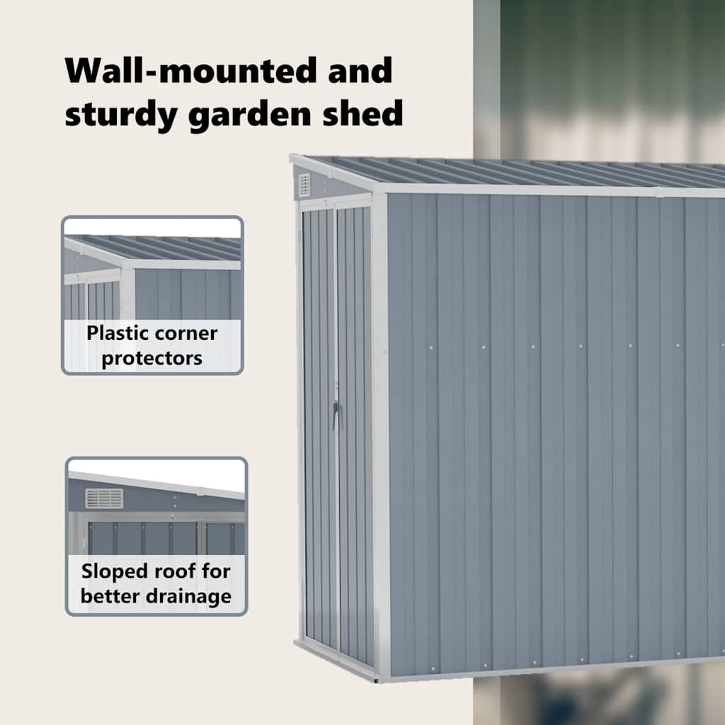 Wall-mounted Garden Shed Grey 118x382x178 cm Galvanised Steel