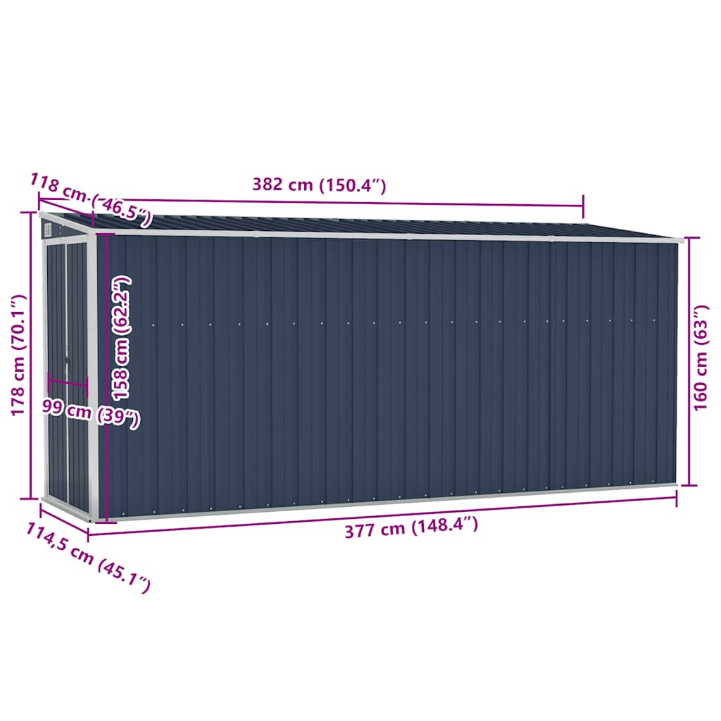 Wall-mounted Garden Shed Anthracite 118x382x178 cm Steel