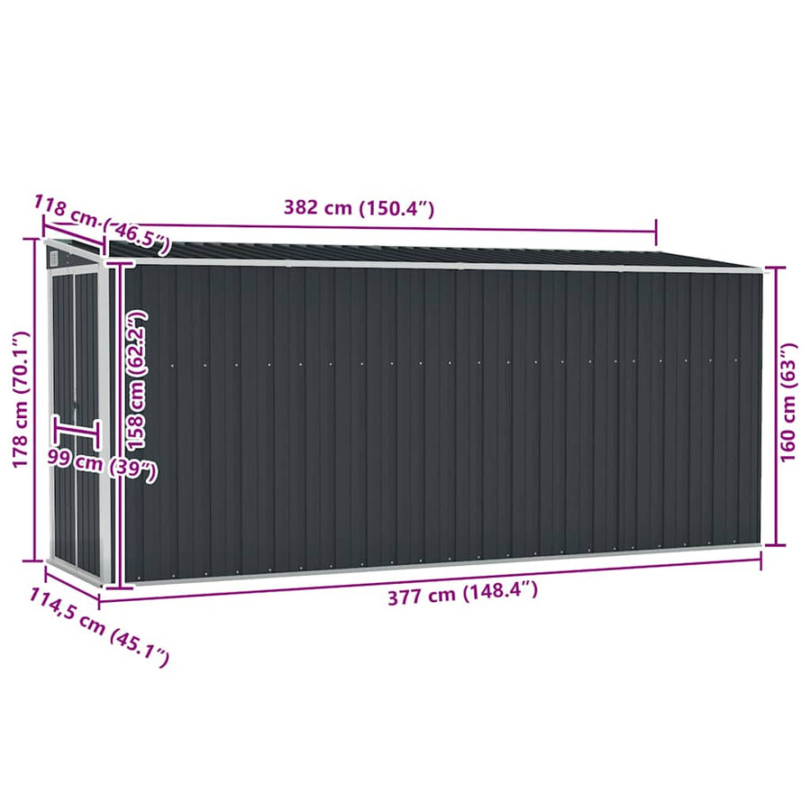 Wall-mounted Garden Shed Anthracite 118x382x178 cm Steel