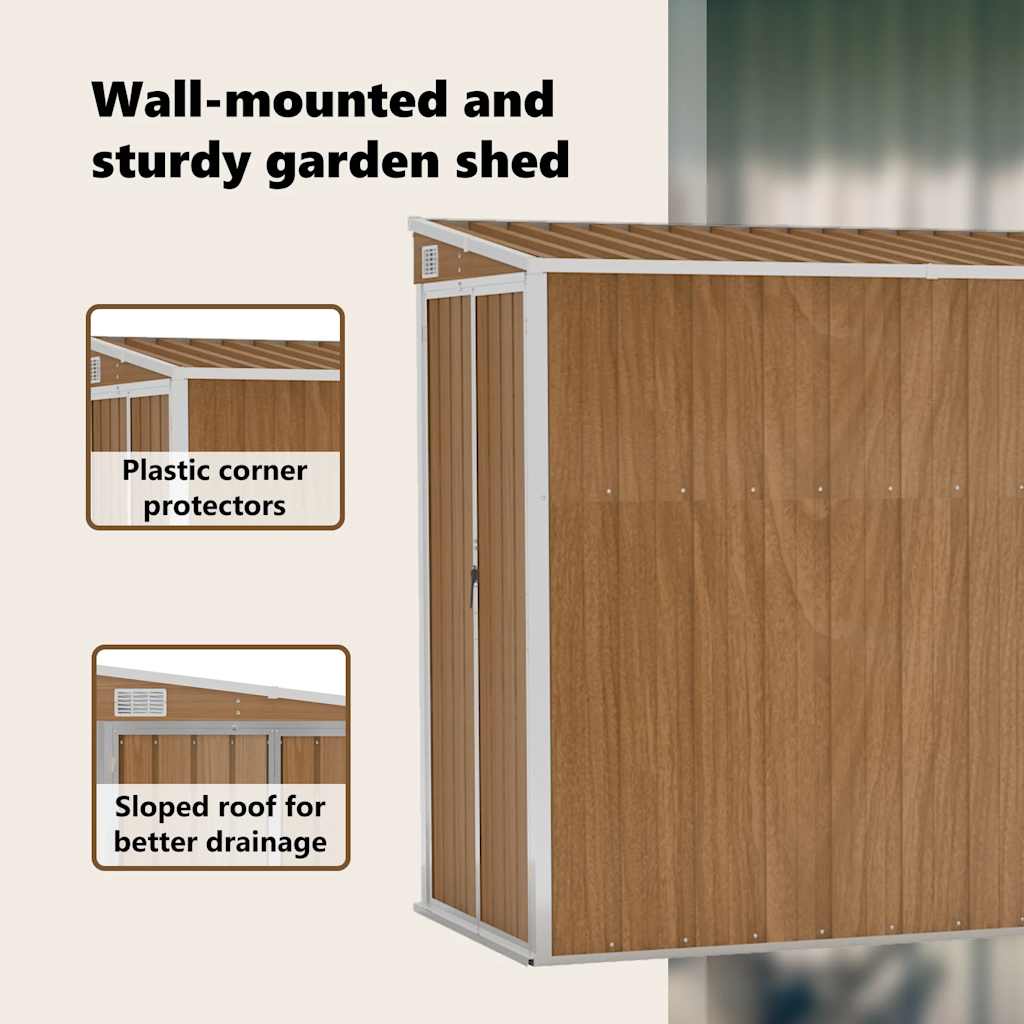 Wall-mounted Garden Shed Brown 118x382x178 cm Galvanised Steel