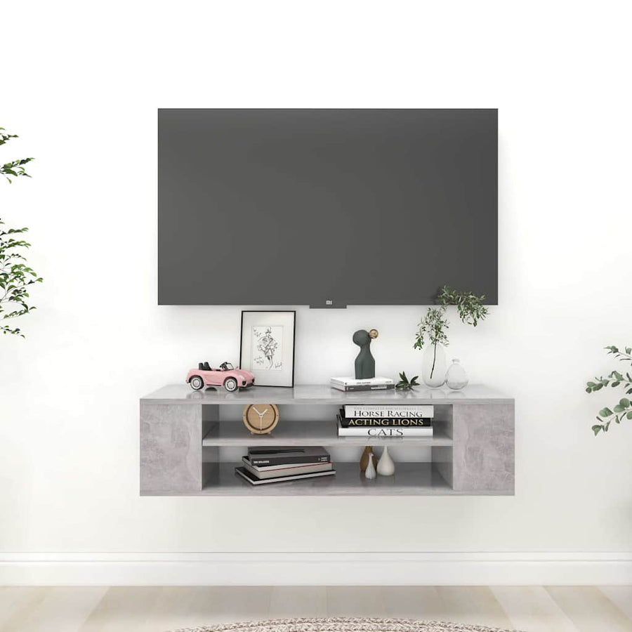 Hanging TV Cabinet Concrete Grey 100x30x26.5 cm Engineered Wood