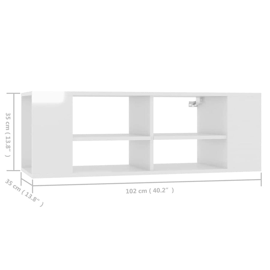 Wall-Mounted TV Cabinet High Gloss White 102x35x35 cm Engineered Wood