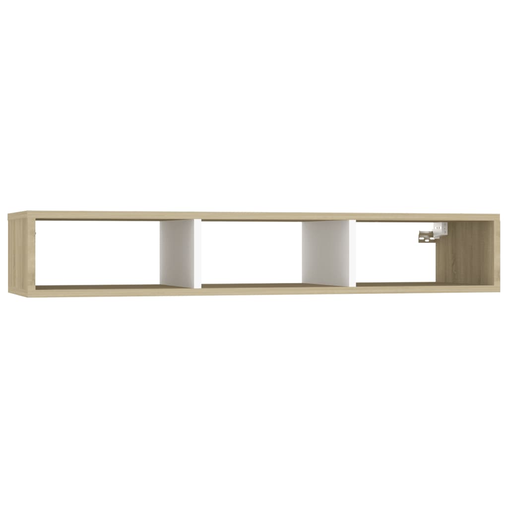 Wall Shelf Cabinet White and Sonoma Oak 102x30x17cm Engineered Wood