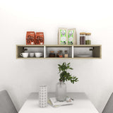 Wall Shelf Cabinet White and Sonoma Oak 102x30x17cm Engineered Wood - Side View