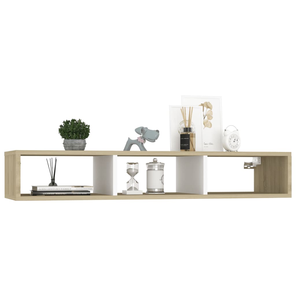 Wall Shelf Cabinet White and Sonoma Oak 102x30x17cm Engineered Wood