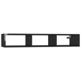 Wall Shelf High Gloss Black 102x30x17 cm Engineered Wood - Front View