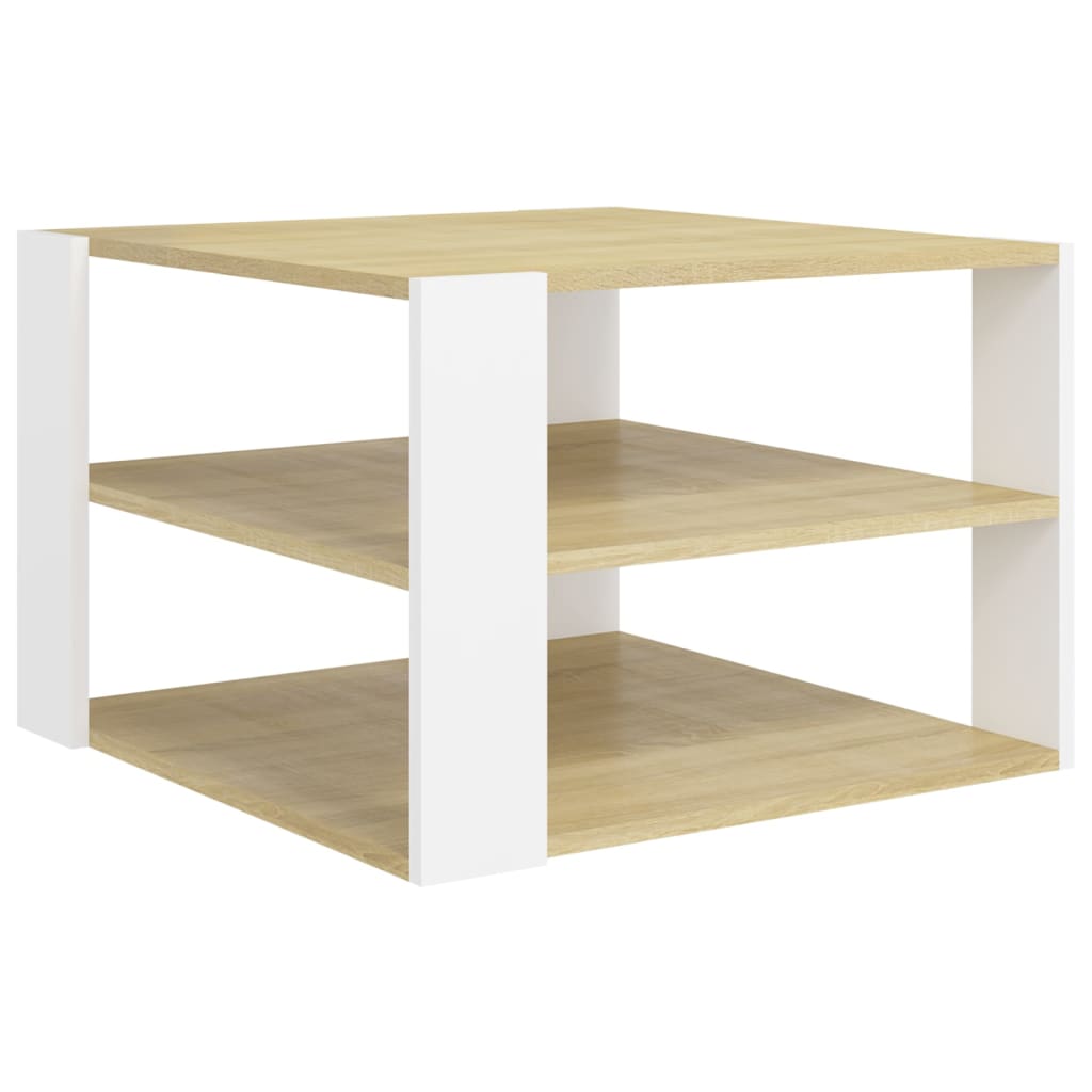 Coffee Table Sonoma Oak and White 60x60x40 cm Engineered Wood