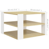 Coffee Table Sonoma Oak and White 60x60x40 cm Engineered Wood - 45-Degree Angle
