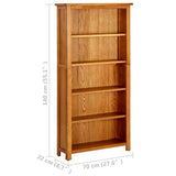 5-Tier Bookcase 70x22x140 cm Solid Oak Wood - Rear View