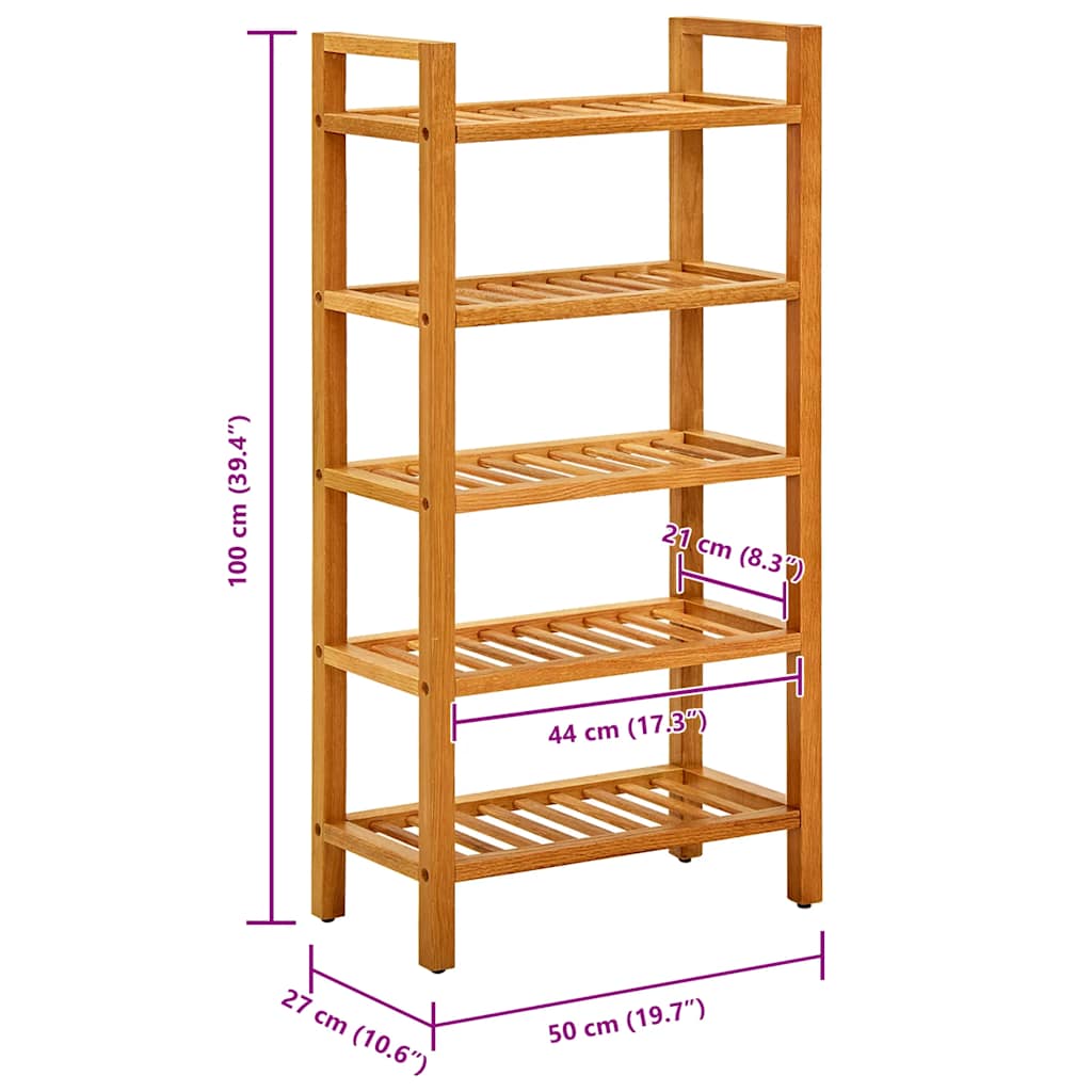 Shoe Rack with 5 Shelves 50x27x100 cm Solid Oak Wood