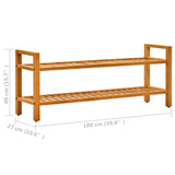 Shoe Rack with 2 Shelves 100x27x40 cm Solid Oak Wood - Rear View