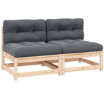 Garden Middle Sofas with Cushions 2 pcs Solid Pinewood