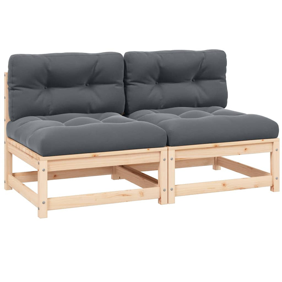 Garden Middle Sofas with Cushions 2 pcs Solid Pinewood