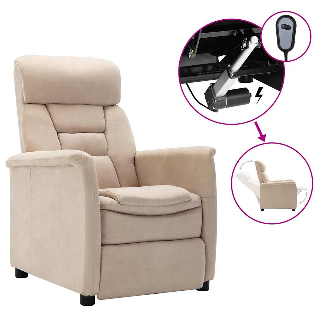 Electric Recliner Chair Cream Faux Suede Leather