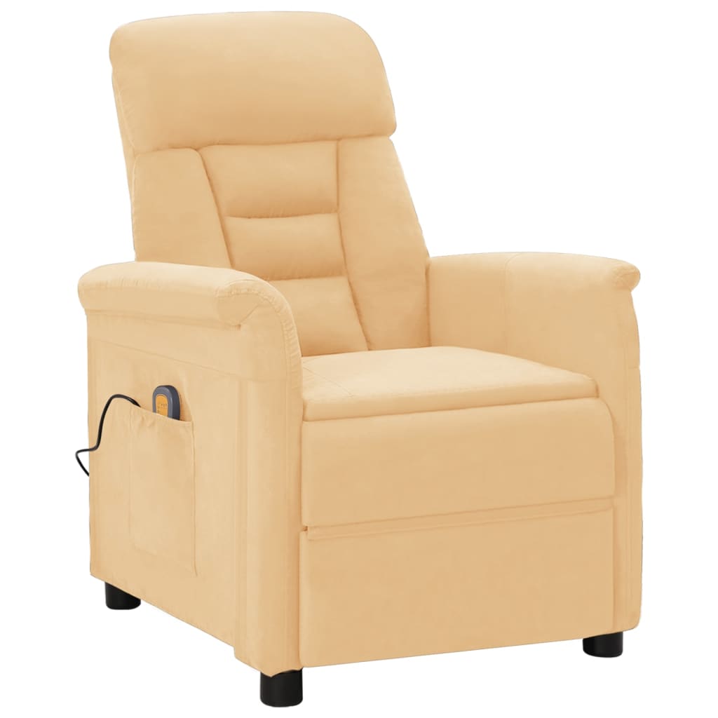 Electric Massage Recliner Cream Faux Suede Leather