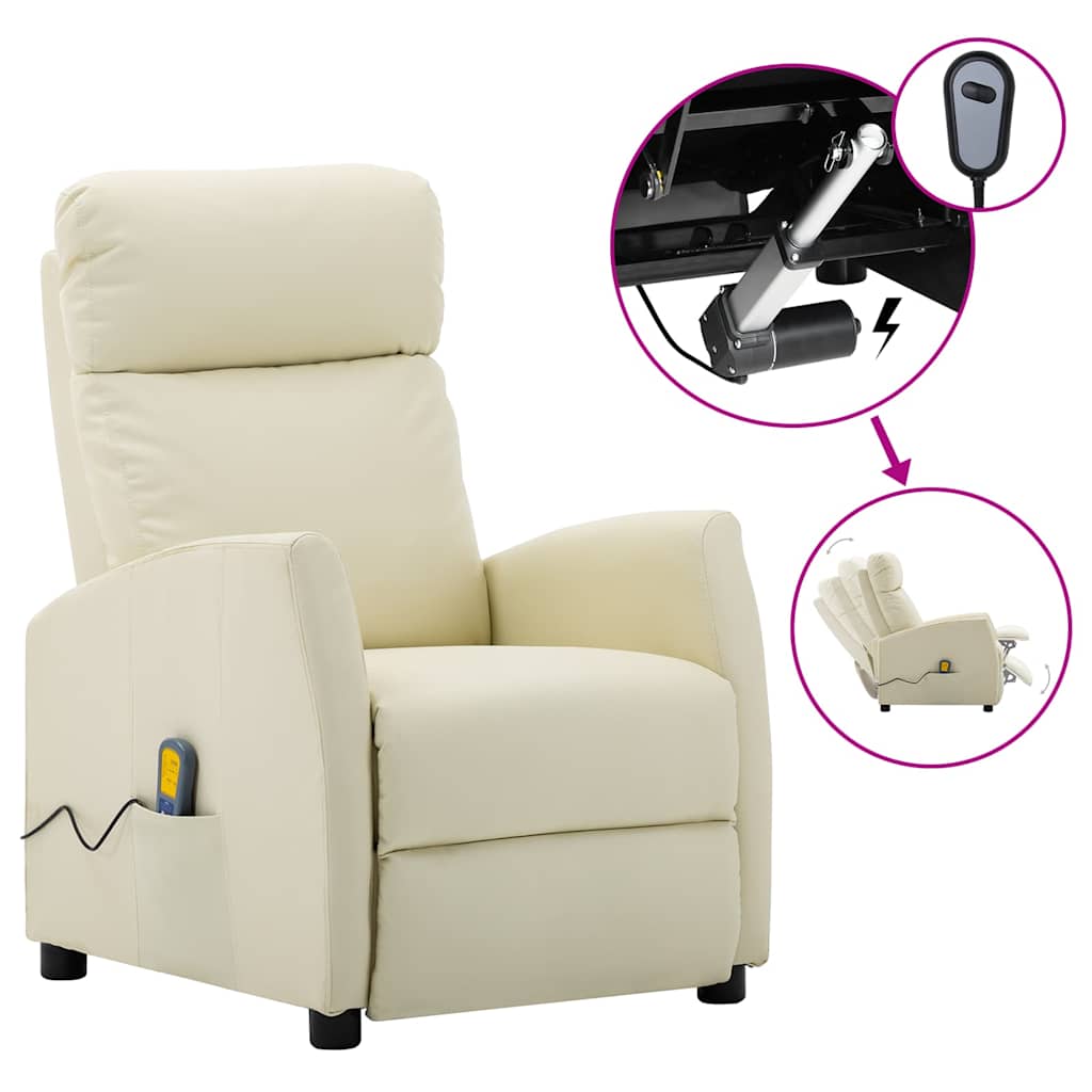 Electric Massage Chair Cream Faux Leather