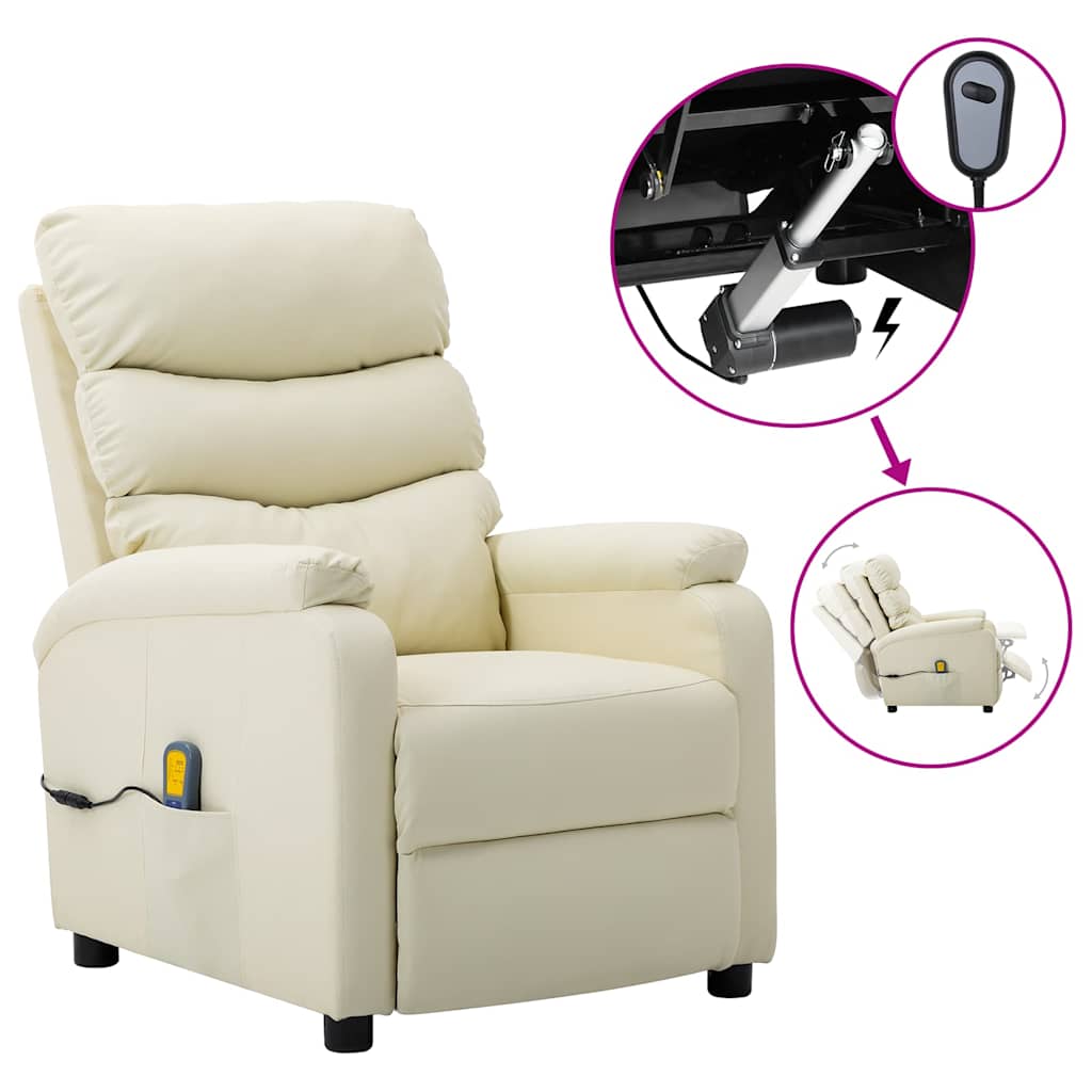 Electric Massage Chair Cream Faux Leather